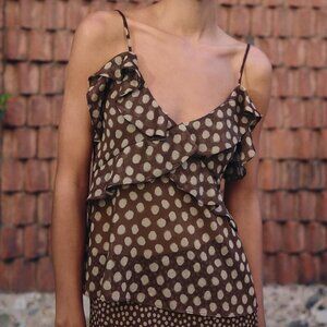 NWT Zara Sheer Polka Dot Ruffled Tank Top